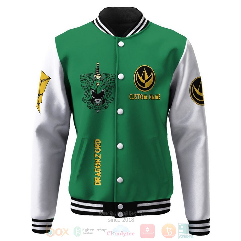 BEST Mighty Morphin Power Ranger Green Custom Name Unisex Baseball Jacket word3