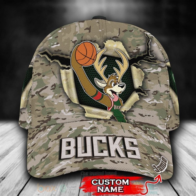 BEST Milwaukee Bucks Camo Mascot NBA Team Custom Name 3D Cap word2