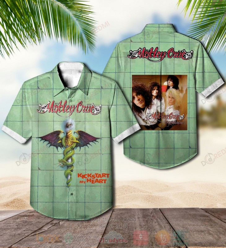 BEST Motley Crue Dr. Feelgood Green Album Aloha Hawaiian Shirt