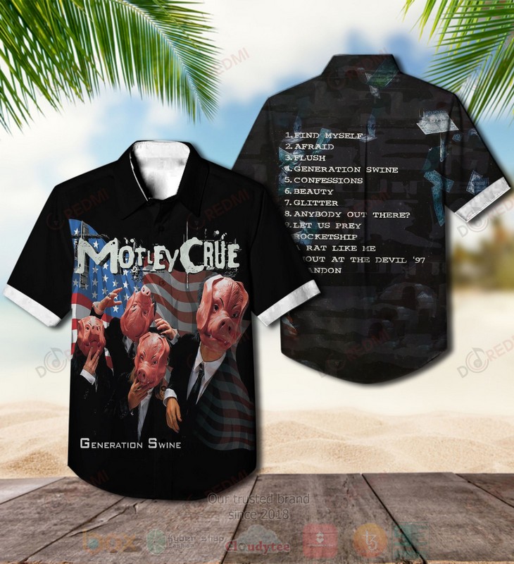 BEST Motley Crue Generation Swine Black Album Aloha Hawaiian Shirt