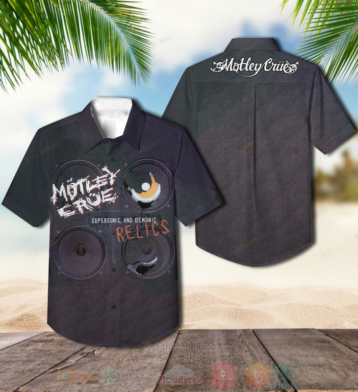BEST Motley Crue Supersonic and Demonic Relics Album Aloha Hawaiian Shirt