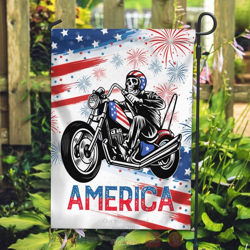 BEST Motorcycle Skull America Independence Day All Over Print Flag