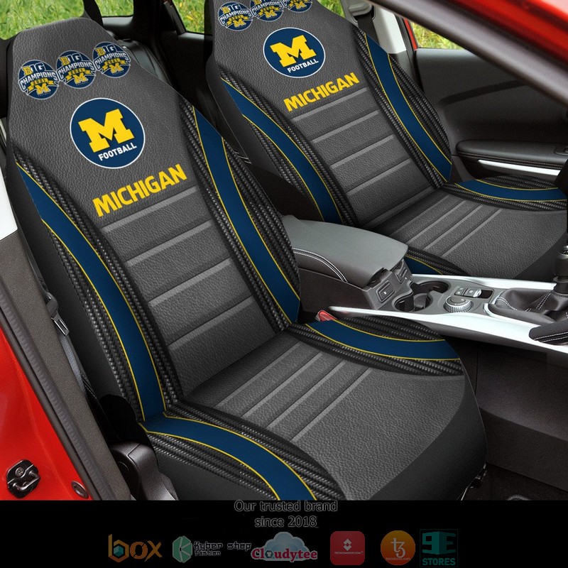 NCAA Michigan Wolverines Big10 Champion Navy Grey Car Seat Covers