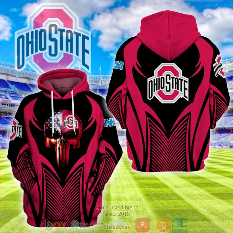 NEW NCAA Ohio State Buckeyes United States Flag Punisher Skull 3D Hoodie 2 NEW NCAA Ohio State Buckeyes United States Flag Punisher Skull 3D Hoodie word1