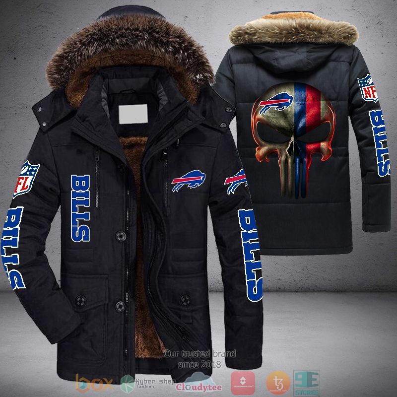 NEW Buffalo Bills Punisher Skull United States Flag 3D Parka Jacket