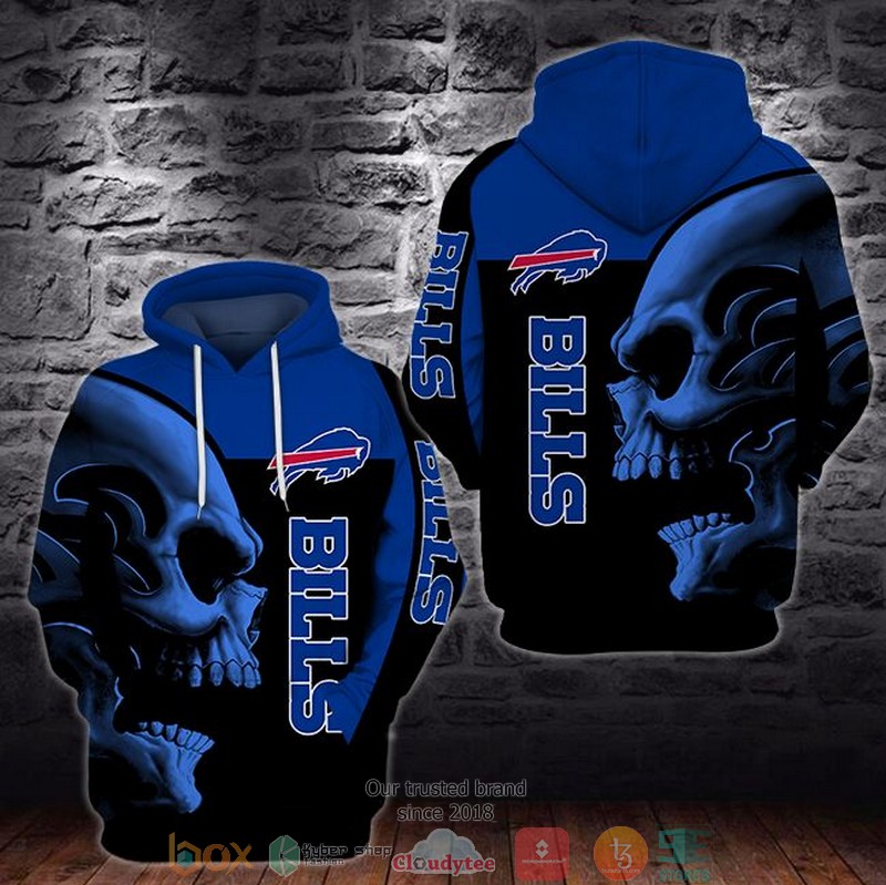 NEW Buffalo Bills Skull black blue 3D Hoodie word2