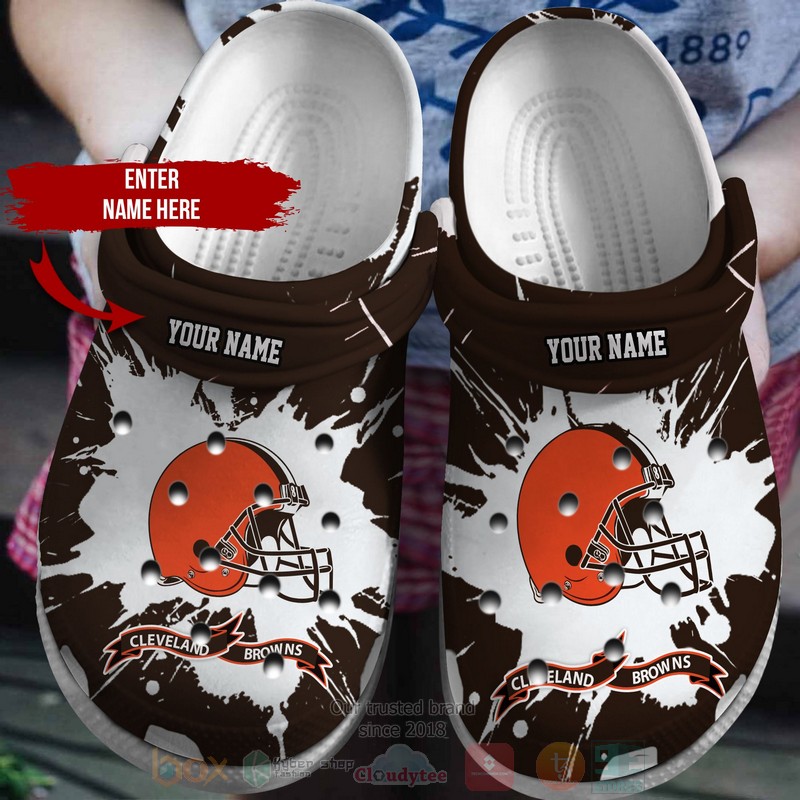 BEST NFL Cleveland Browns Custom Name Dark Brown-White Crocs Crocband Shoes