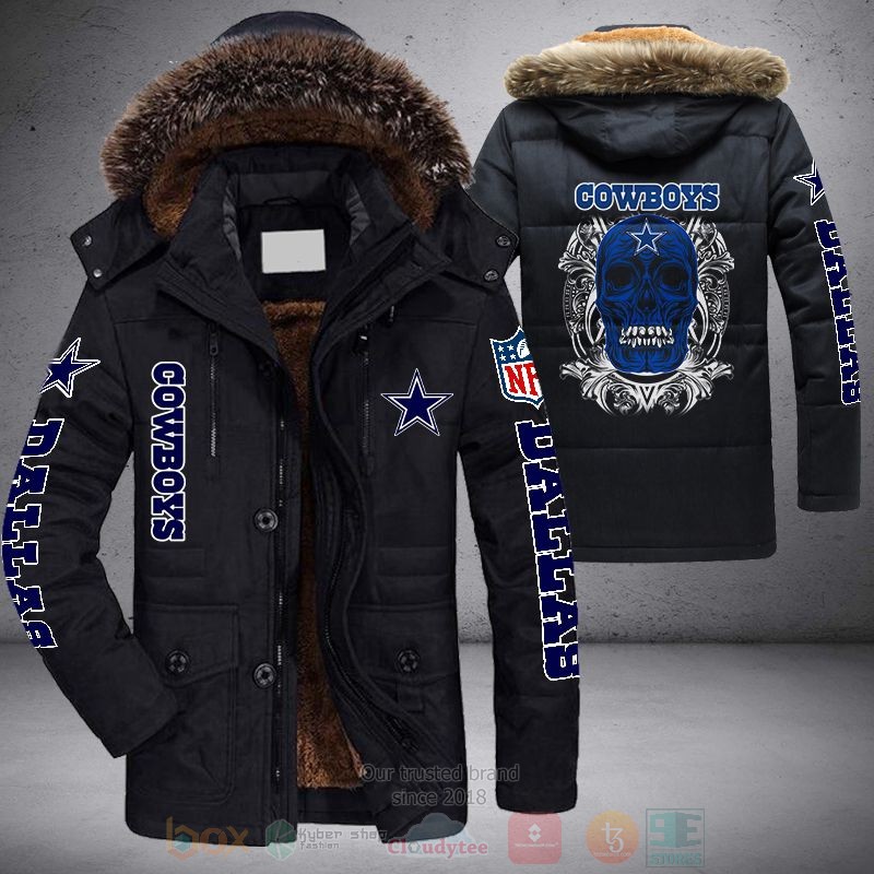 BEST NFL Dallas Cowboys Blue Skull Parka Jacket Coat