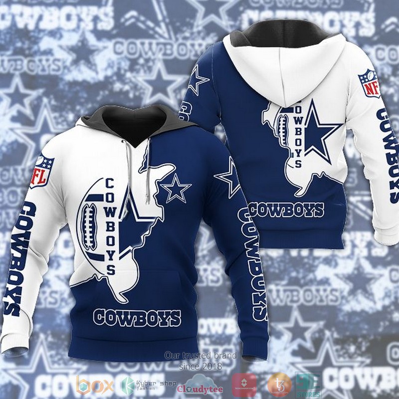 NFL Dallas Cowboys Blue White 3d Hoodie word2