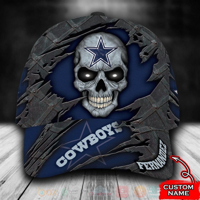 BEST Dallas Cowboys Skull NFL Custom Name Grey Cap Hat word2