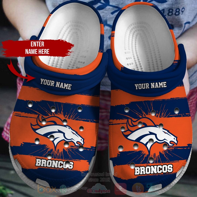 BEST NFL Denver Broncos Custom Name Navy-Turmeric Crocs Crocband Shoes