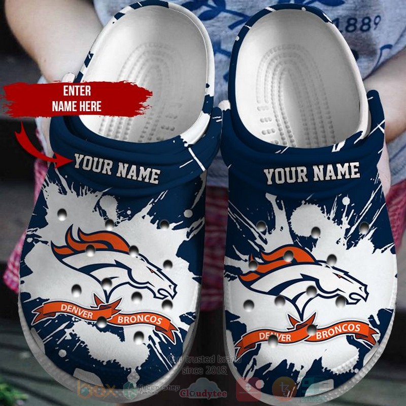 BEST NFL Denver Broncos Custom Name Navy-White Crocs Crocband Shoes