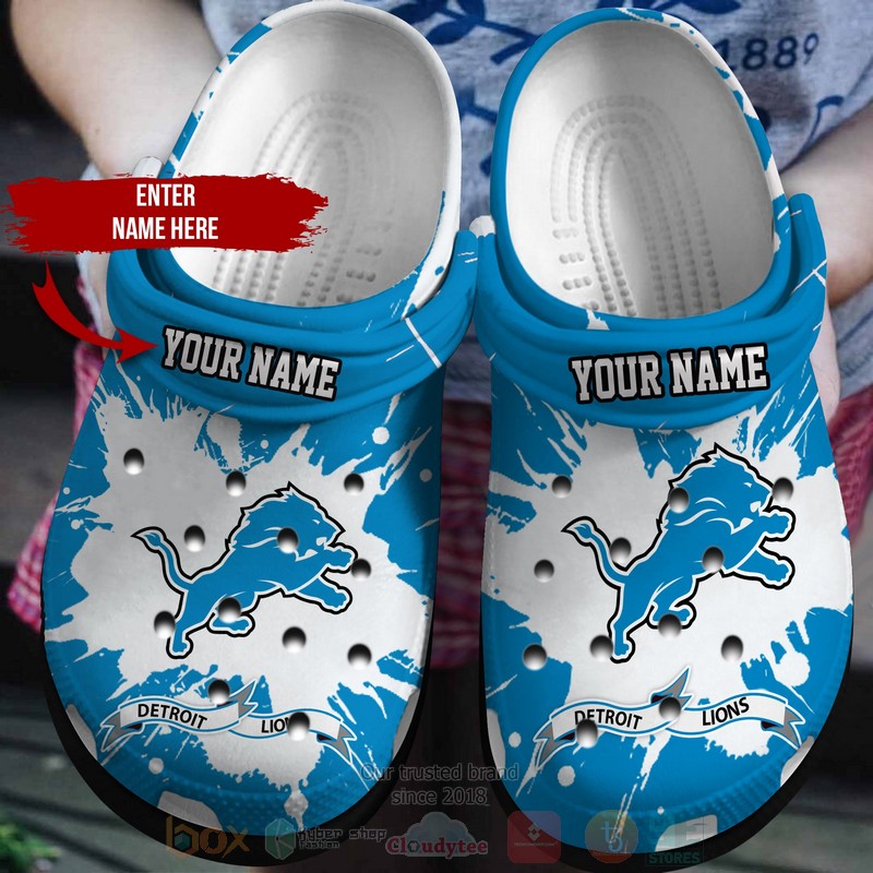 BEST NFL Detroit Lions Custom Name Blue Pattern Crocs Crocband Shoes
