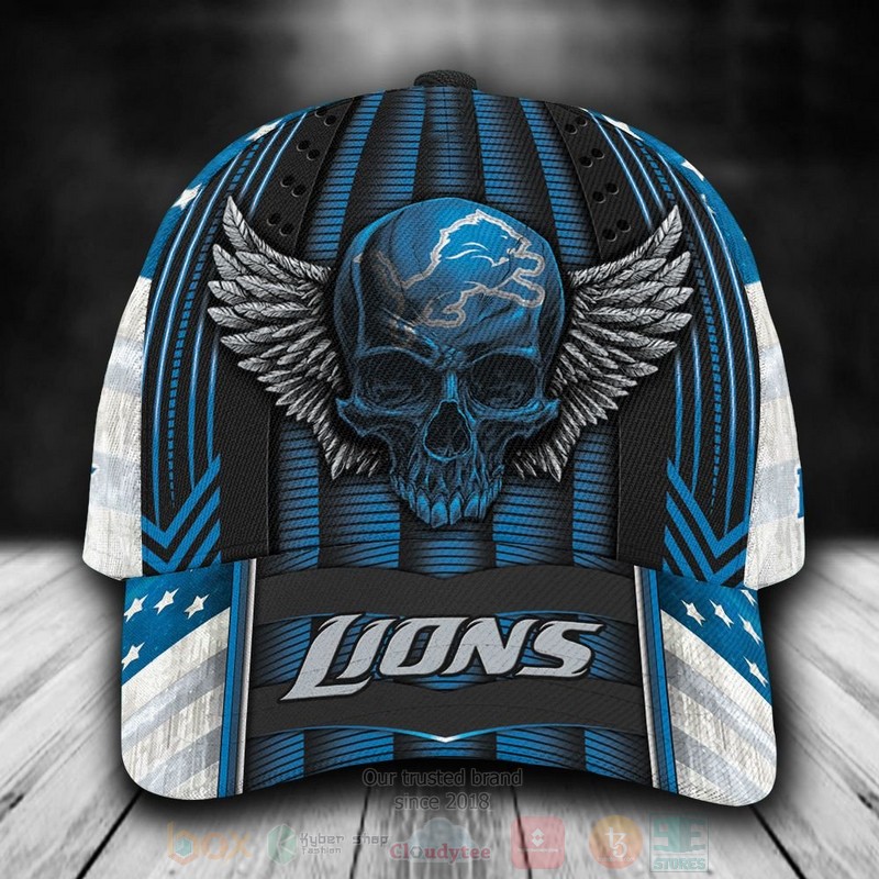 BEST Detroit Lions Skull NFL Custom Name Blue Cap Hat word3