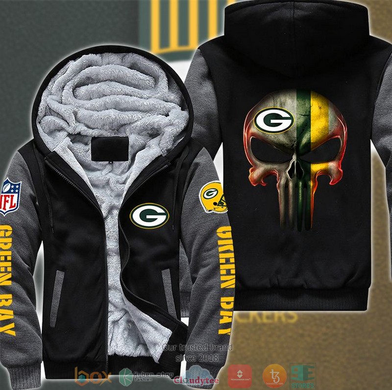 NFL Green Bay Packers Color Line Punisher Skull 3d fleece hoodie jacket 2 NFL Green Bay Packers Color Line Punisher Skull 3d fleece hoodie jacket word2