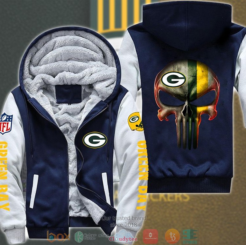 NFL Green Bay Packers Color Line Punisher Skull 3d fleece hoodie jacket 3 NFL Green Bay Packers Color Line Punisher Skull 3d fleece hoodie jacket word2