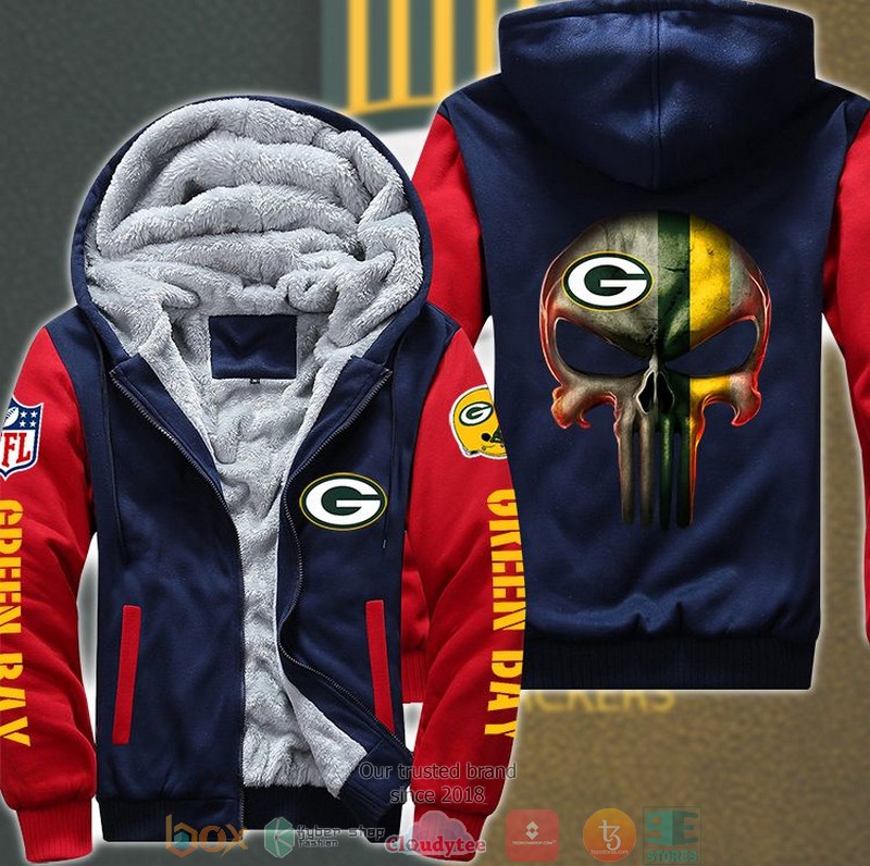 NFL Green Bay Packers Color Line Punisher Skull 3d fleece hoodie jacket 4 NFL Green Bay Packers Color Line Punisher Skull 3d fleece hoodie jacket word2