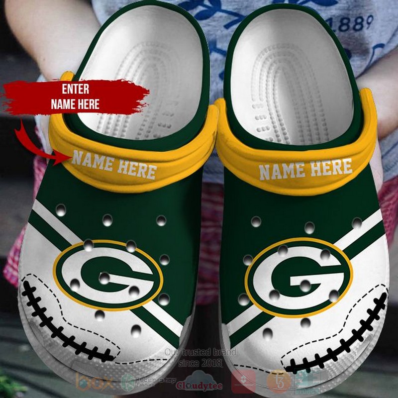 BEST NFL Green Bay Packers Custom Name White-Green Crocs Crocband Shoes