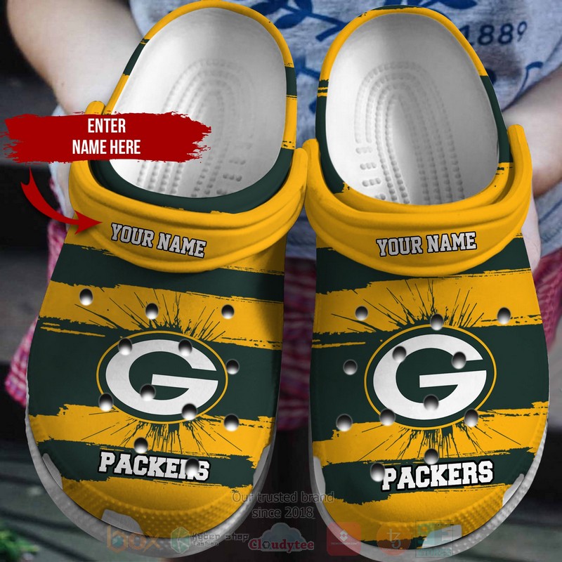 BEST NFL Green Bay Packers Custom Name Yellow-Green Crocs Crocband Shoes
