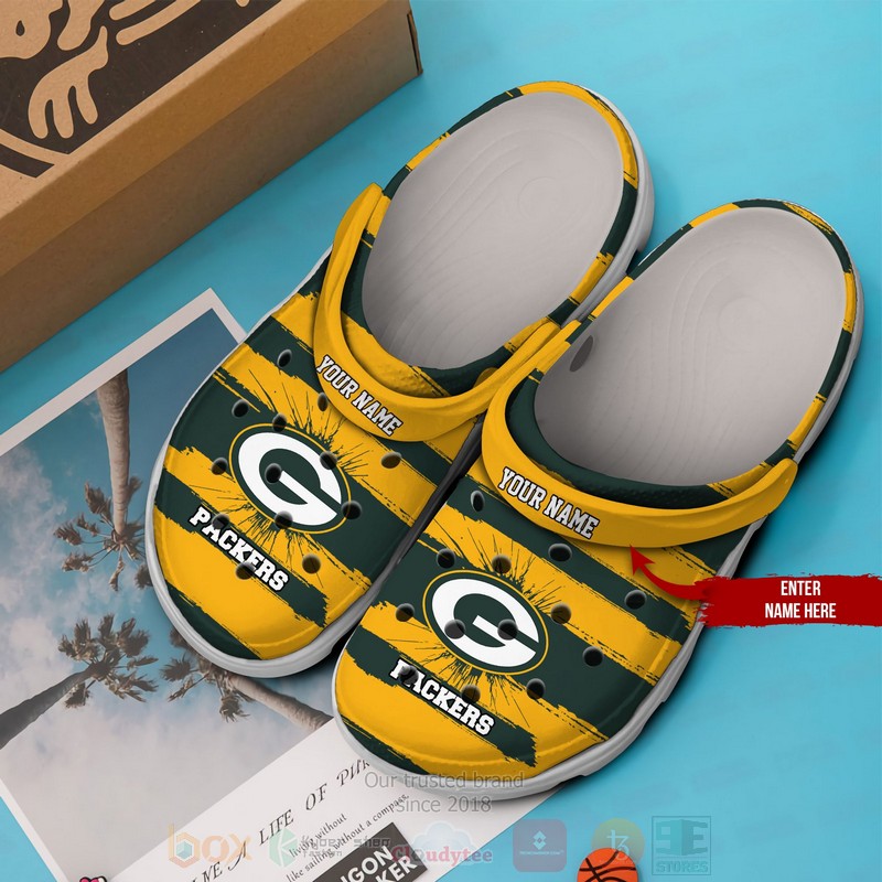 BEST NFL Green Bay Packers Custom Name Yellow-Green Crocs Crocband Shoes word2
