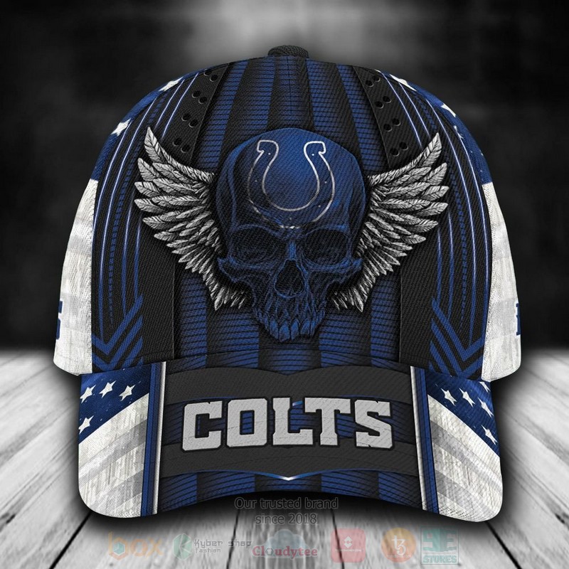 BEST Indianapolis Colts Skull NFL Custom Name Blue Cap Hat word3