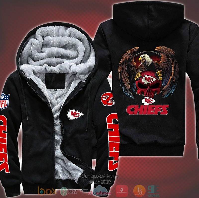 NEW Kansas City Chiefs Logo Eagle Skull 3D Fleece Hoodie word1