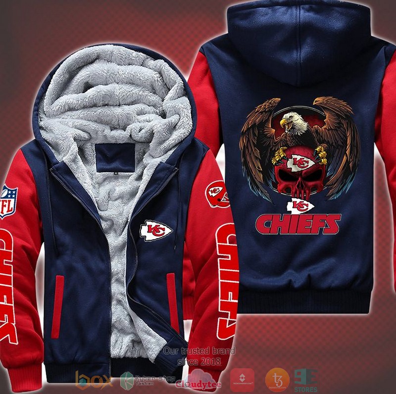 NEW Kansas City Chiefs Logo Eagle Skull 3D Fleece Hoodie word1