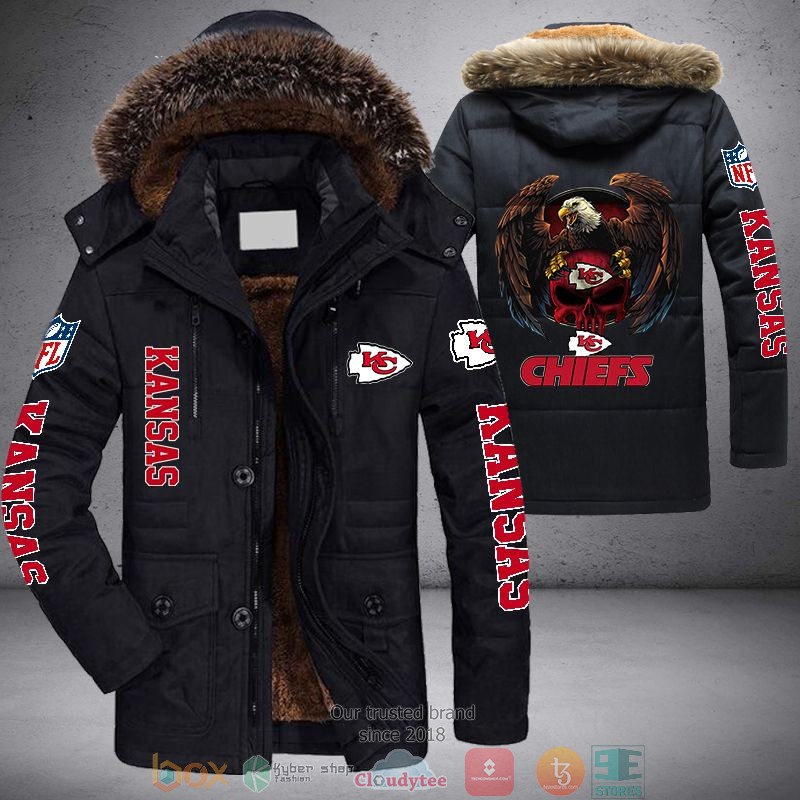 NEW Kansas City Chiefs Logo Eagle Skull 3D Parka Jacket word2