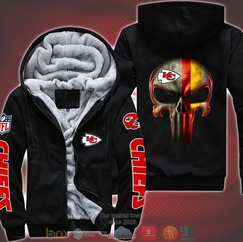 NFL Kansas City Chiefs Punisher Skull 3d Fleece Hoodie Jacket word1