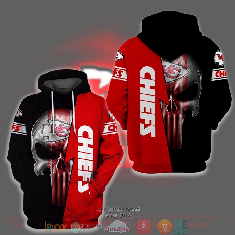 NFL Kansas City Chiefs Punisher Skull Red 3d Hoodie word1