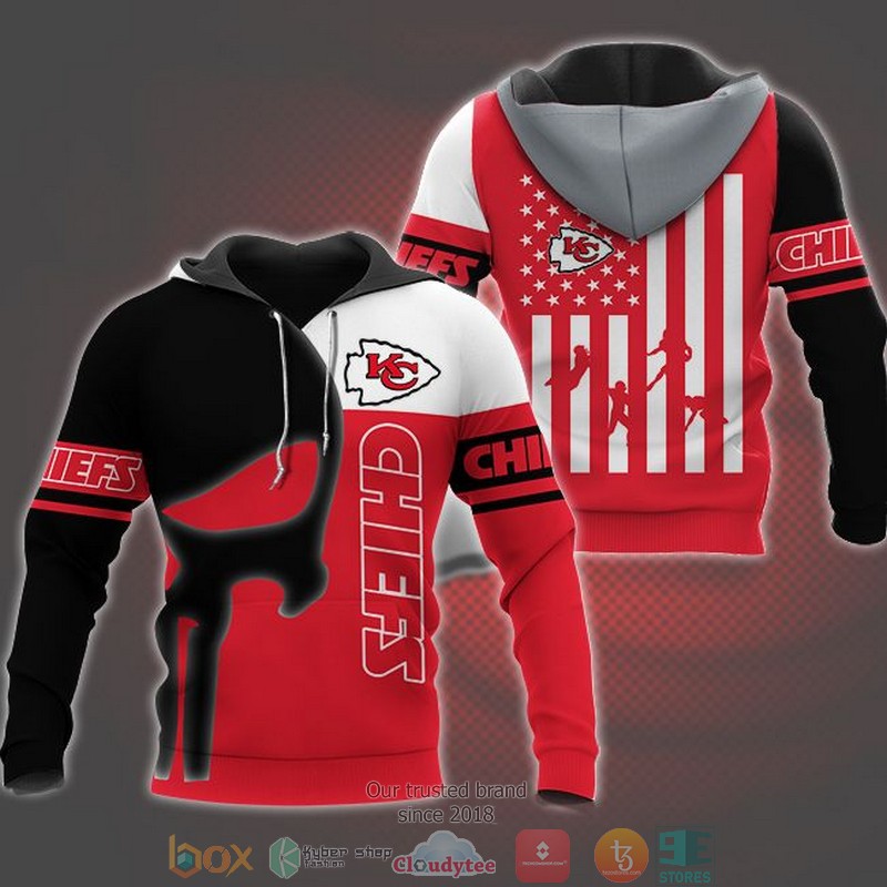 NEW Kansas City Chiefs Punisher Skull United States Flag 3D Hoodie 3 NEW Kansas City Chiefs Punisher Skull United States Flag 3D Hoodie word2