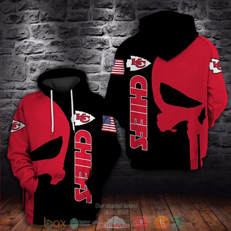 NEW Kansas City Chiefs Punisher Skull red black 3D Hoodie 3 NEW Kansas City Chiefs Punisher Skull red black 3D Hoodie word3