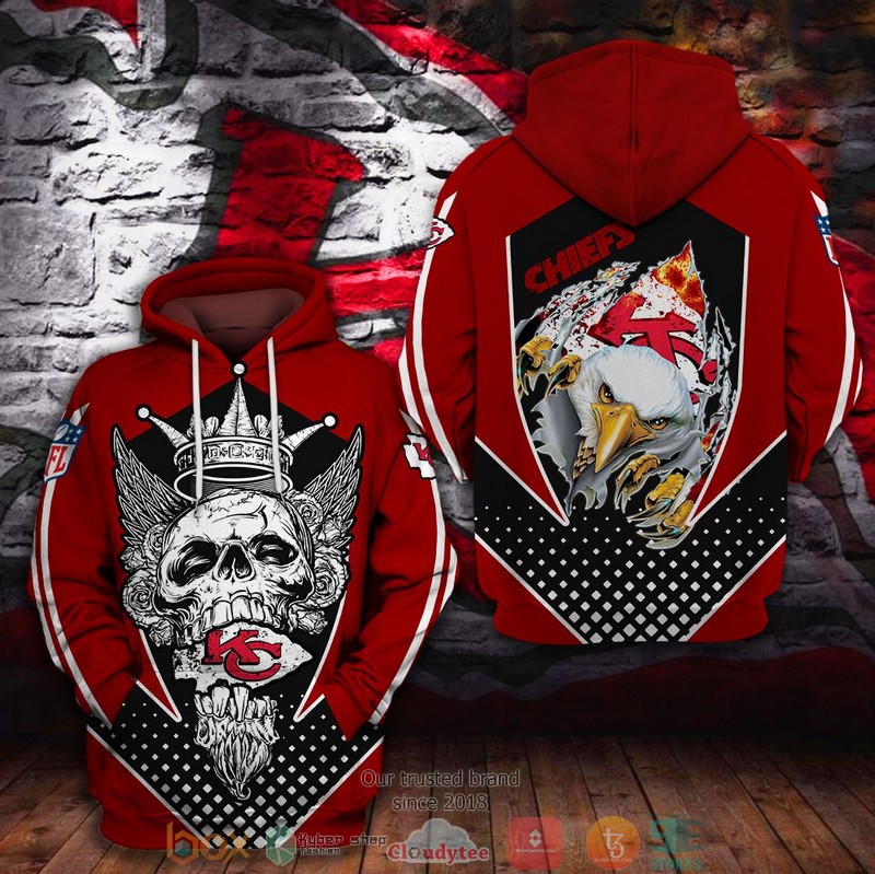 NEW Kansas City Chiefs Skull Wing Eagle 3D Hoodie