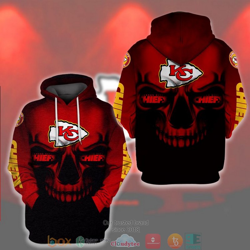 NEW Kansas City Chiefs Skull red black 3D Hoodie word1