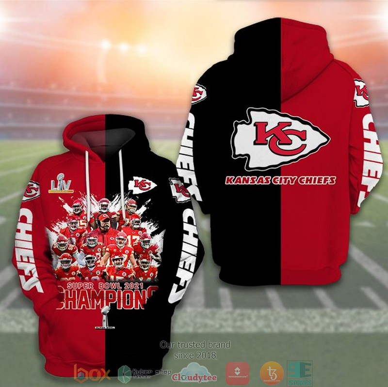 NFL Kansas City Chiefs Super Bowl Champions 2021 members Red 3d hoodie word1