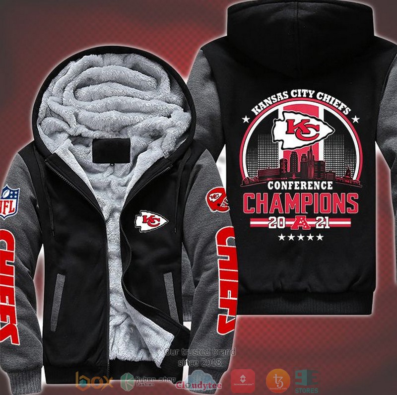 NEW Kansas City Chiefs logo Conference Champions 2021 3D Fleece Hoodie 2 NEW Kansas City Chiefs logo Conference Champions 2021 3D Fleece Hoodie word2