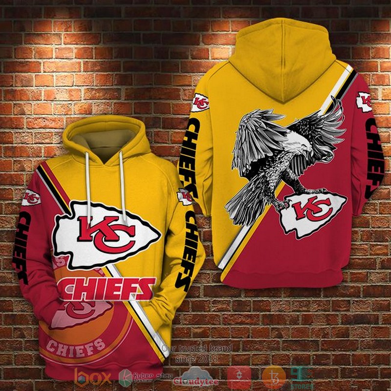 NEW Kansas City Chiefs logo Eagle red yellow 3D Hoodie word1