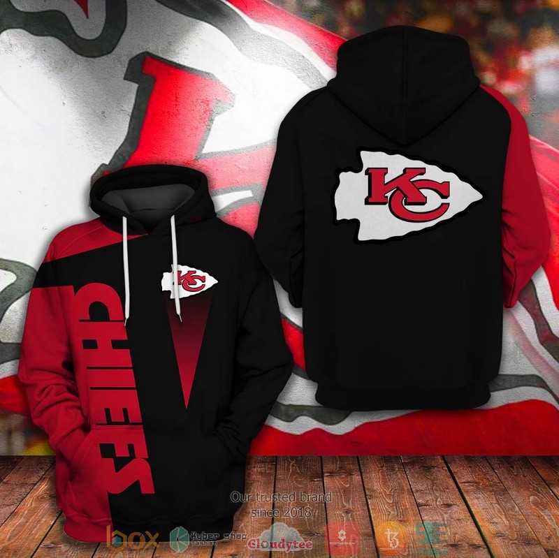 NEW Kansas City Chiefs logo black red 3D Hoodie word3