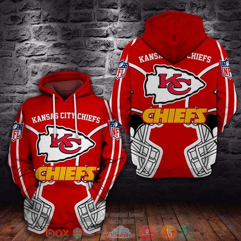 NEW Kansas City Chiefs logo helmet red 3D Hoodie word1