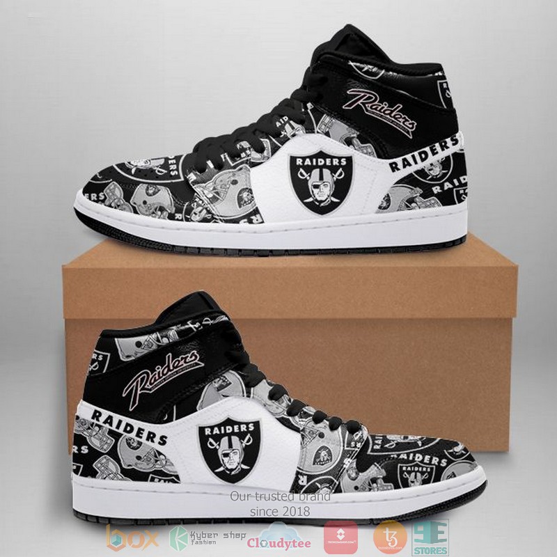 NFL Las Vegas Raiders Black White Air Jordan High Top Shoes 3 NFL Las Vegas Raiders Black White Air Jordan High Top Shoes word2