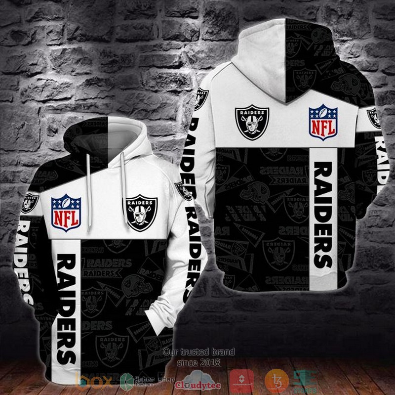 NFL Las Vegas Raiders Black and White 3d hoodie word2