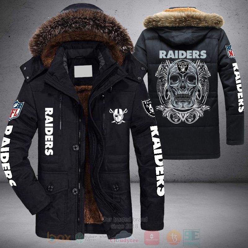 BEST NFL Las Vegas Raiders Grey Skull Parka Jacket Coat