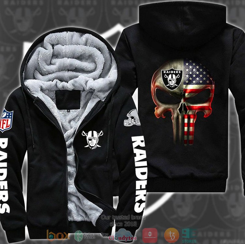 NFL Las Vegas Raiders Punisher Skull 3d Fleece Hoodie Jacket word2