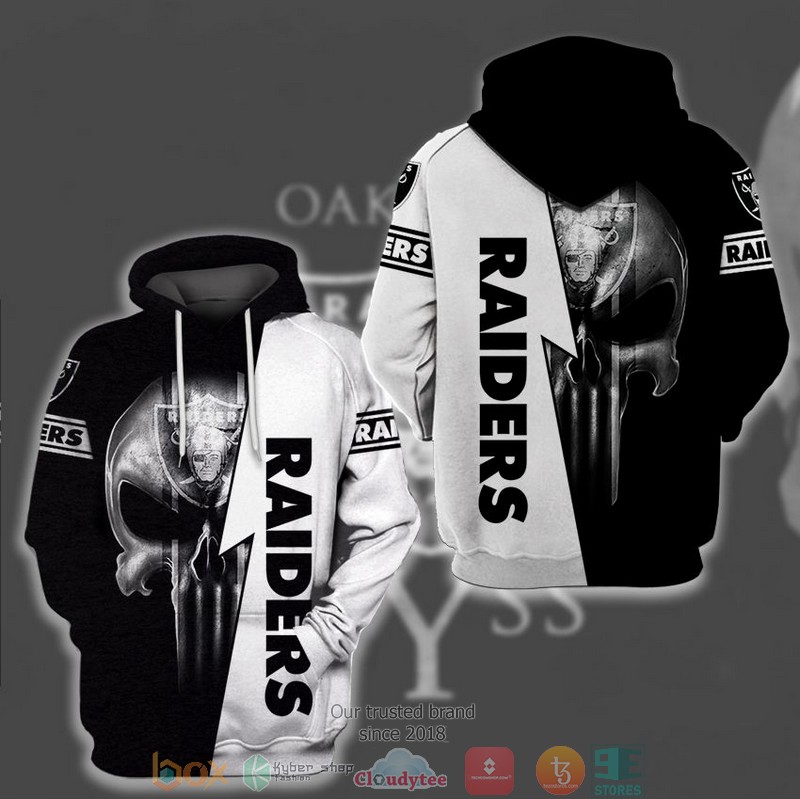 NFL Las Vegas Raiders Punisher Skull Black White 3d Hoodie 2 NFL Las Vegas Raiders Punisher Skull Black White 3d Hoodie word3
