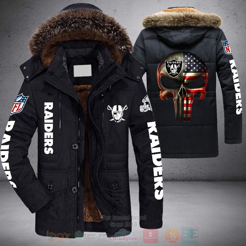 BEST NFL Las Vegas Raiders Skull Punisher Parka Jacket Coat