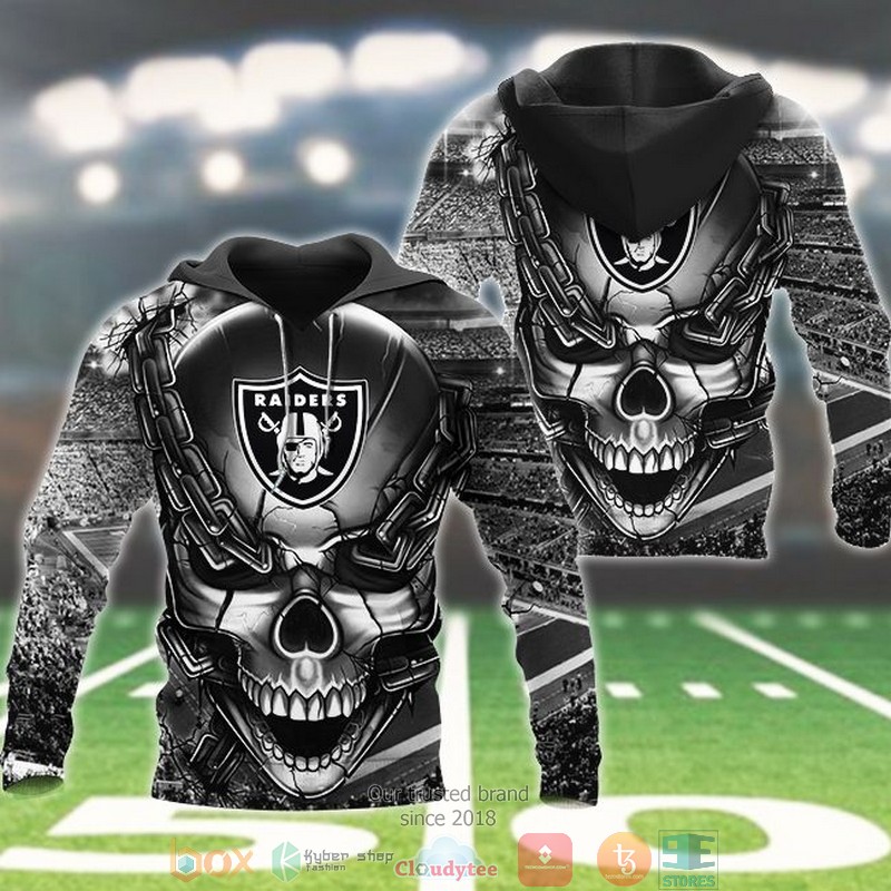 NFL Las Vegas Raiders Skull chain silver 3d hoodie word2