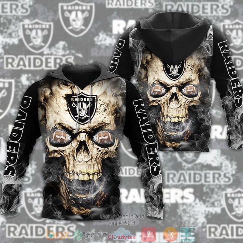 NFL Las Vegas Raiders Smoke Skull 3d Hoodie word3