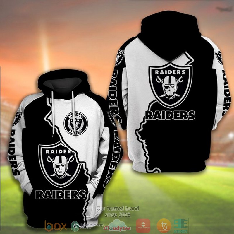 NEW Las Vegas Raiders logo black white 3D Hoodie 3 NEW Las Vegas Raiders logo black white 3D Hoodie word2
