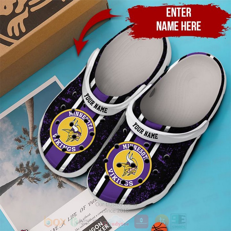 BEST NFL Minnesota Vikings Custom Name Purple-Black Crocs Crocband Shoes