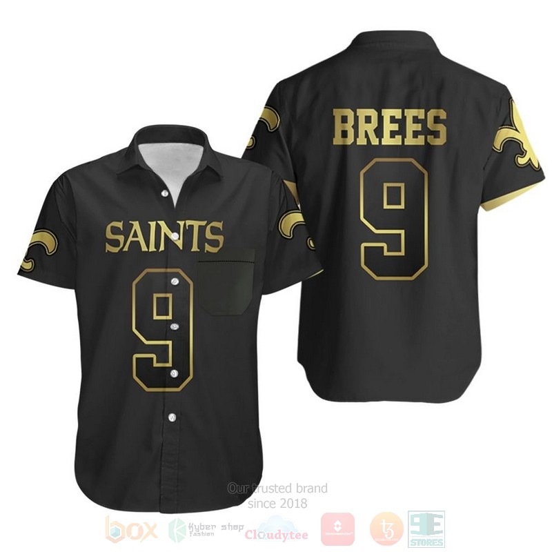 BEST NFL New Orleans Saints 9 Drew Brees Black Golden 3D Aloha Shirt 2 BEST NFL New Orleans Saints 9 Drew Brees Black Golden 3D Aloha Shirt word2
